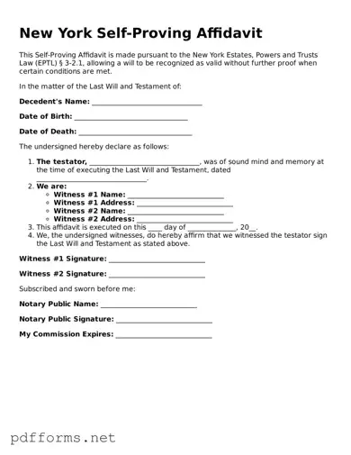Free  Self-Proving Affidavit Document for New York