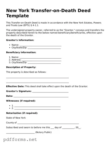 Free  Transfer-on-Death Deed Document for New York