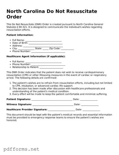 Free  Do Not Resuscitate Order Document for North Carolina
