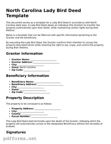 Free  Lady Bird Deed Document for North Carolina