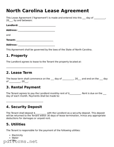 Free  Lease Agreement Document for North Carolina