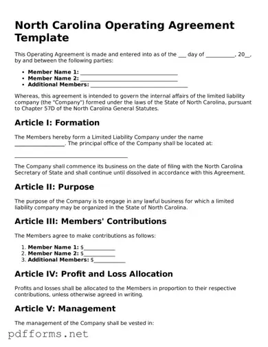 Free  Operating Agreement Document for North Carolina