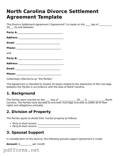 Free  Divorce Settlement Agreement Document for North Carolina