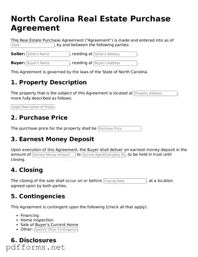 Free  Real Estate Purchase Agreement Document for North Carolina