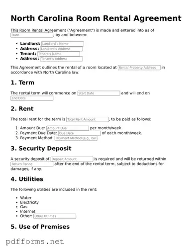 Free  Room Rental Agreement Document for North Carolina