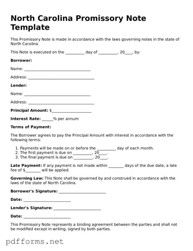 Free  Promissory Note Document for North Carolina
