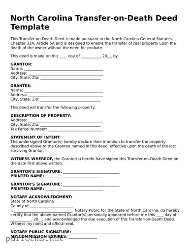 Free  Transfer-on-Death Deed Document for North Carolina