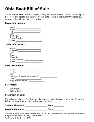Free  Boat Bill of Sale Document for Ohio
