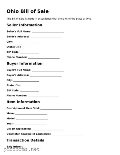 Free  Bill of Sale Document for Ohio