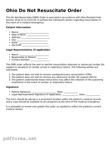 Free  Do Not Resuscitate Order Document for Ohio