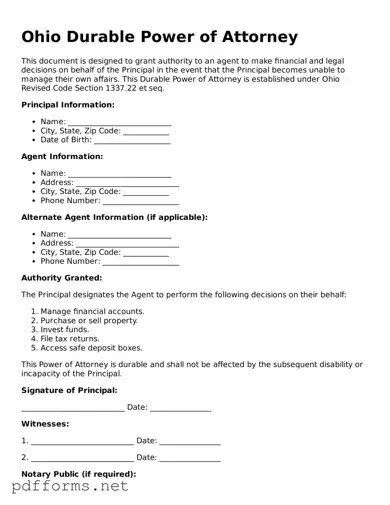 Free  Durable Power of Attorney Document for Ohio