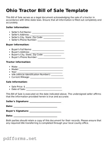 Free  Tractor Bill of Sale Document for Ohio