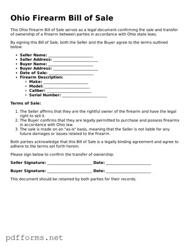 Free  Firearm Bill of Sale Document for Ohio