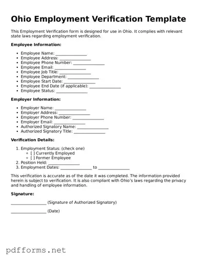 Free  Employment Verification Document for Ohio