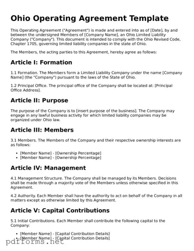 Free  Operating Agreement Document for Ohio