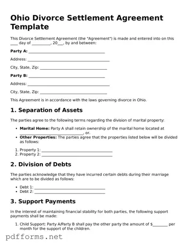 Free  Divorce Settlement Agreement Document for Ohio