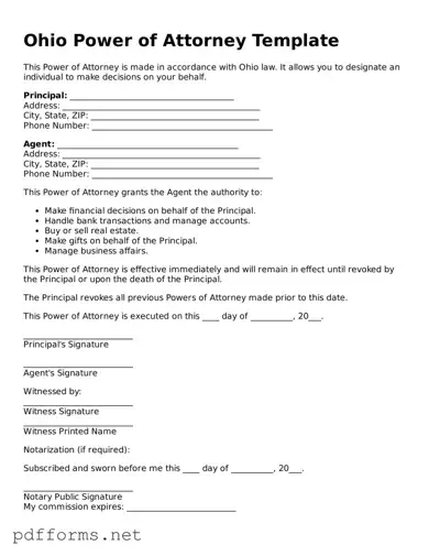 Free  Power of Attorney Document for Ohio