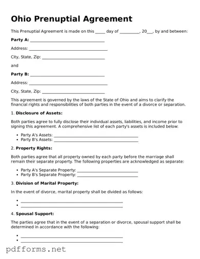 Free  Prenuptial Agreement Document for Ohio