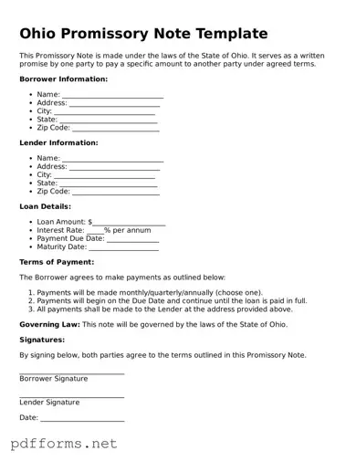 Free  Promissory Note Document for Ohio