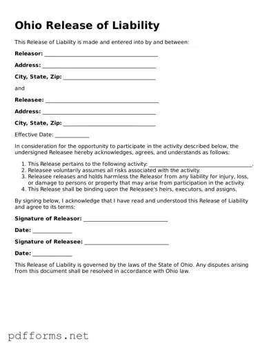 Free  Release of Liability Document for Ohio