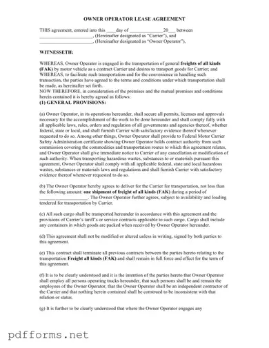Download Owner Operator Lease Agreement Template