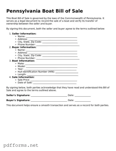 Free  Boat Bill of Sale Document for Pennsylvania