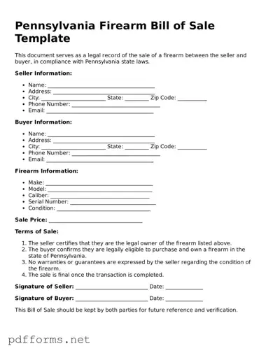 Free  Firearm Bill of Sale Document for Pennsylvania