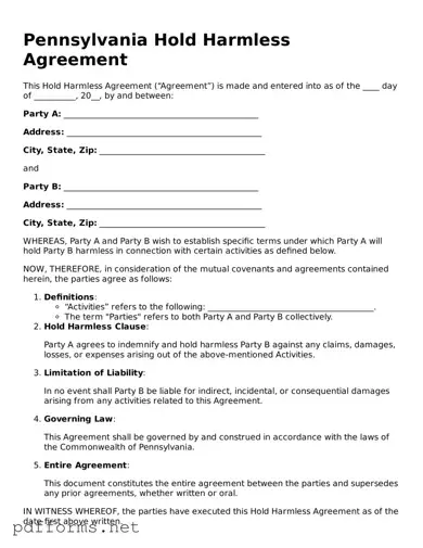 Free  Hold Harmless Agreement Document for Pennsylvania