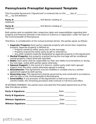 Free  Prenuptial Agreement Document for Pennsylvania