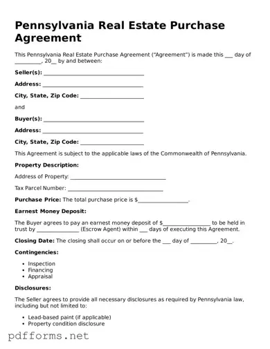 Free  Real Estate Purchase Agreement Document for Pennsylvania