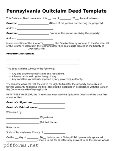 Free  Quitclaim Deed Document for Pennsylvania
