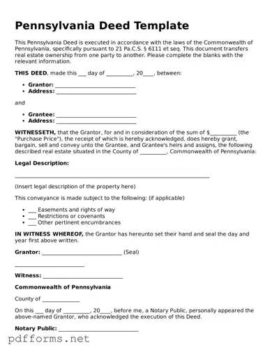 Free  Deed Document for Pennsylvania