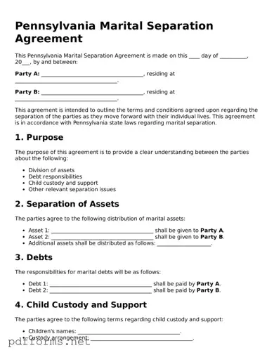 Free  Marital Separation Agreement Document for Pennsylvania