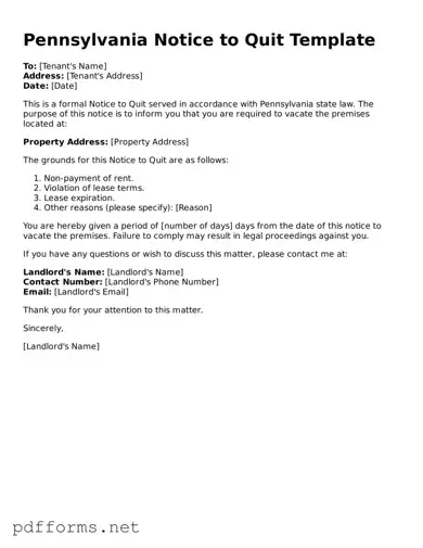 Free  Notice to Quit Document for Pennsylvania