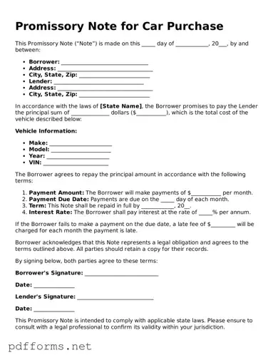 Official Promissory Note for a Car Template