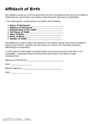 Official Affidavit of Birth Template