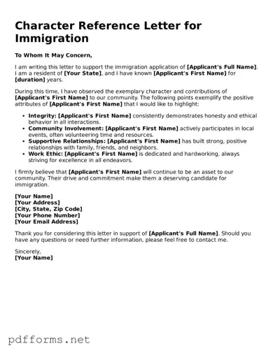 Official Character Reference Letter for Immigration Template
