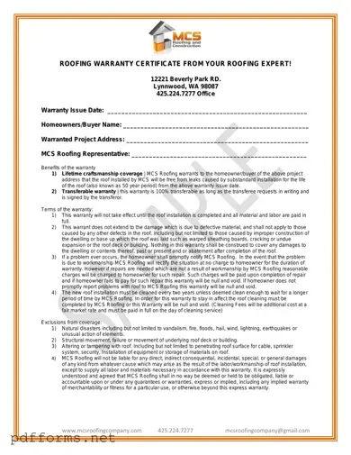 Download Roofing Warranty Certificate Template