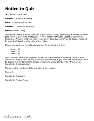 Official Notice to Quit Template