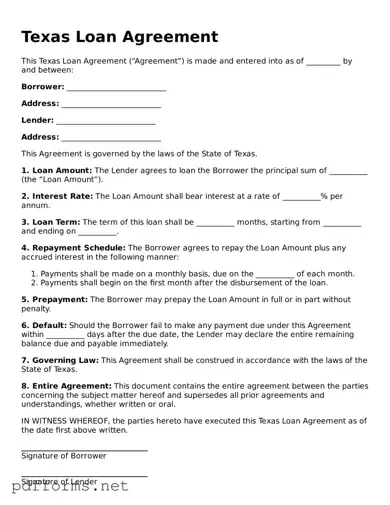Free  Loan Agreement Document for Texas