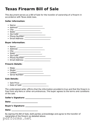 Free  Firearm Bill of Sale Document for Texas