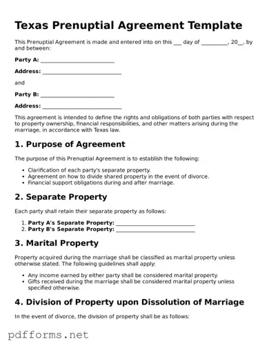 Free  Prenuptial Agreement Document for Texas