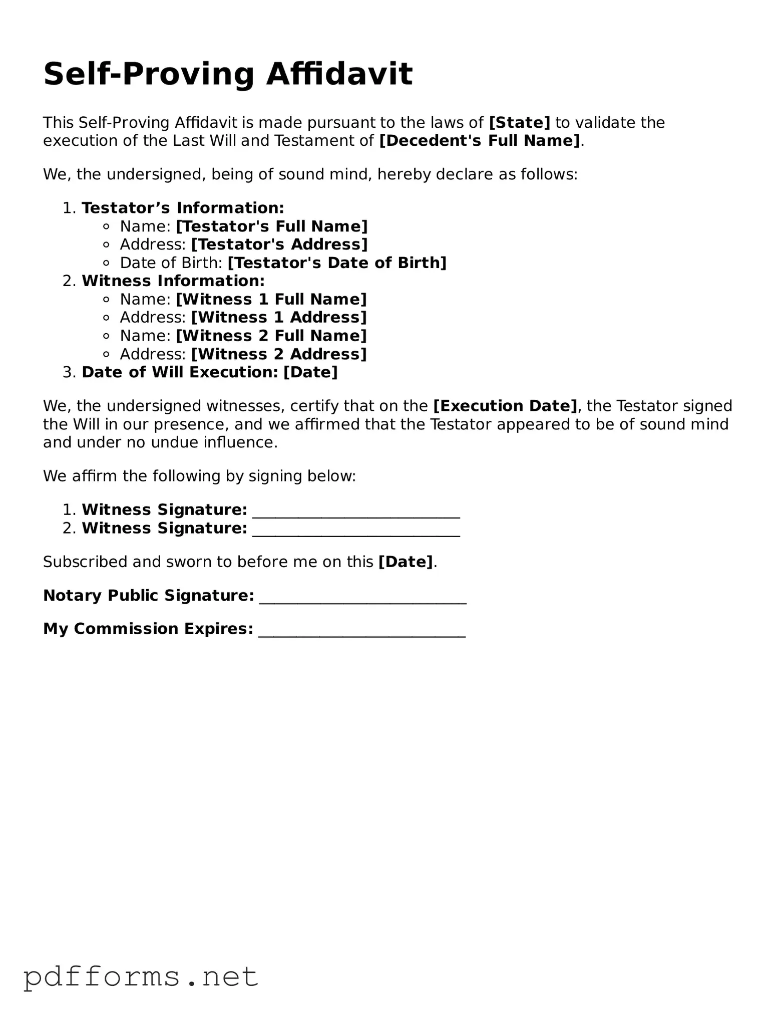 Official Self-Proving Affidavit Template