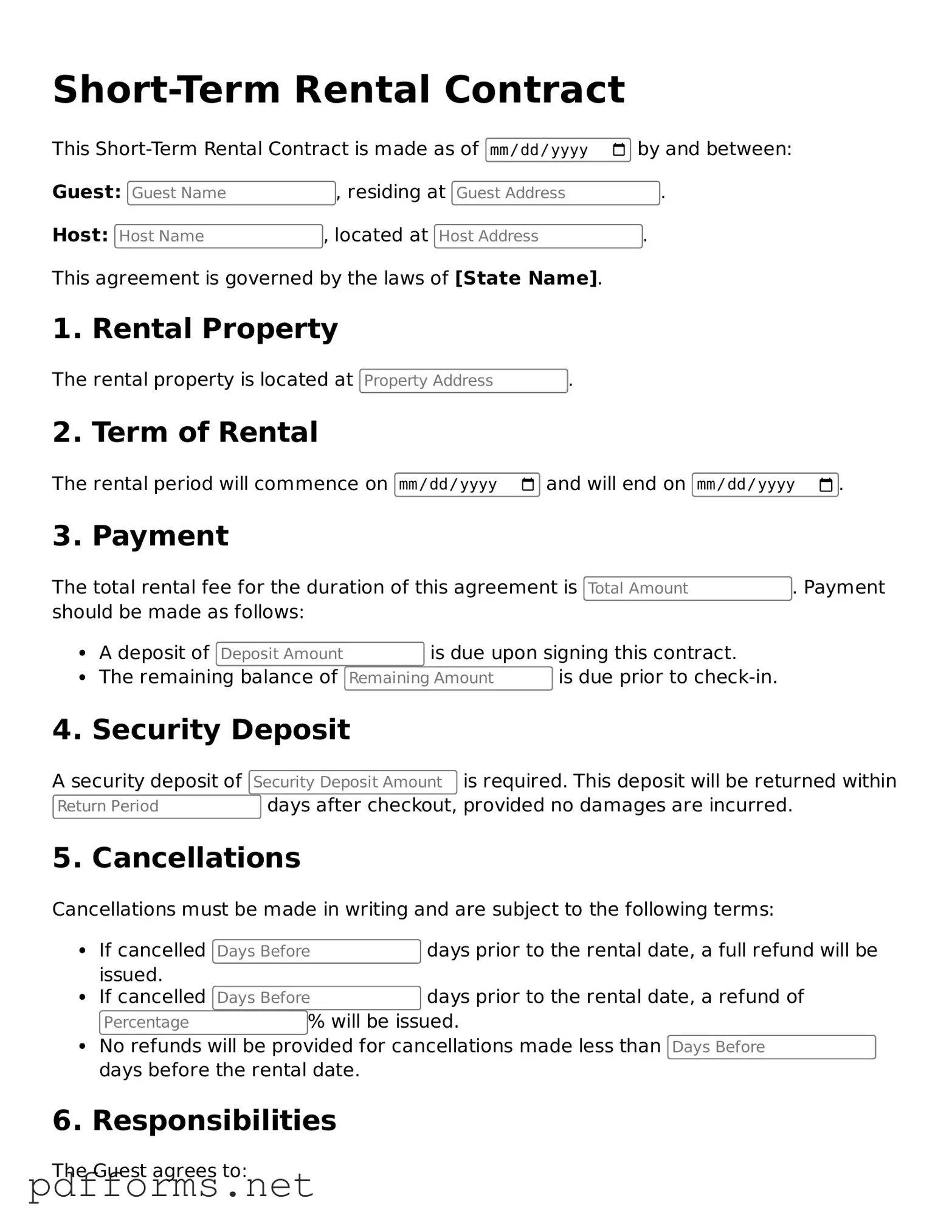 Official Short-Term Rental Contract Template