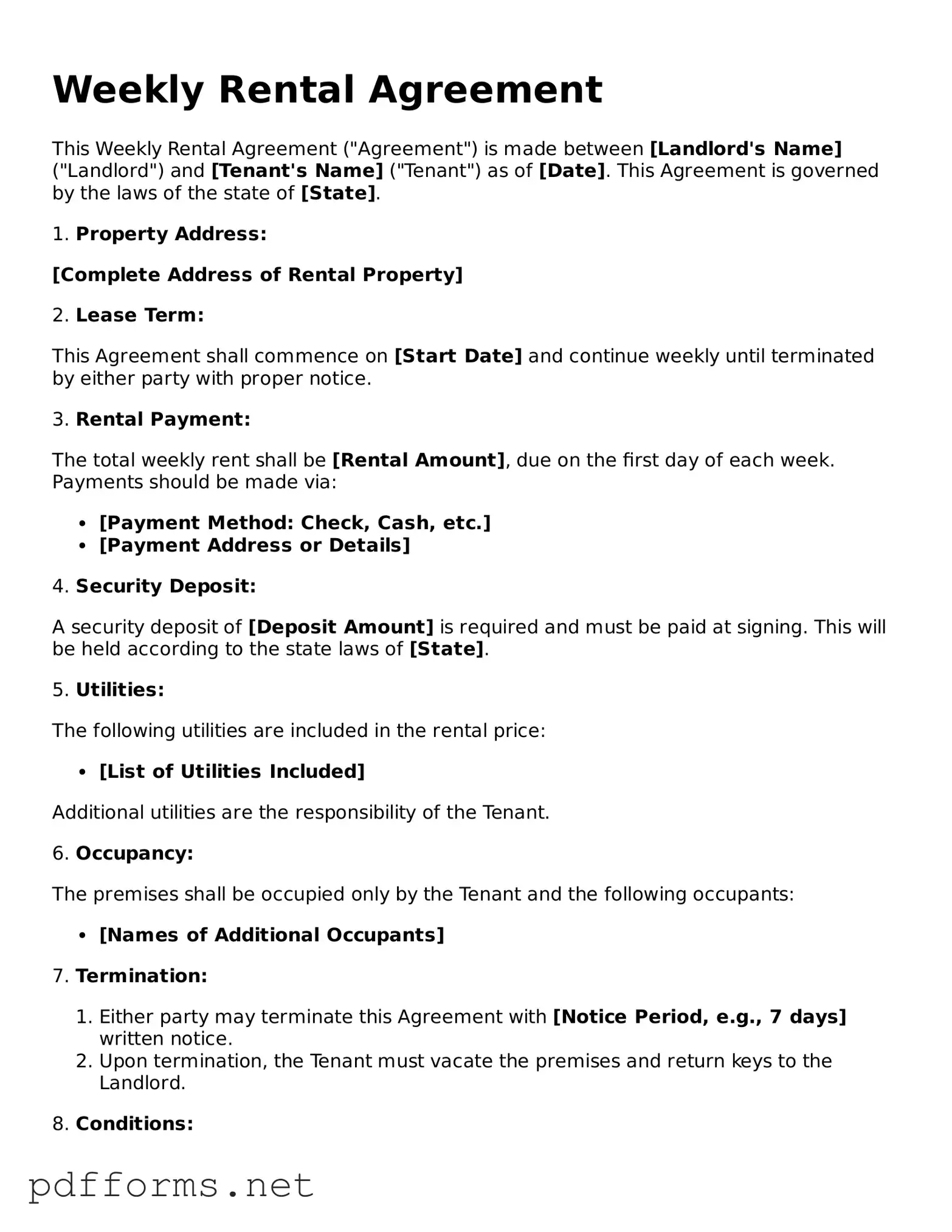 Official Weekly Rental Agreement Template