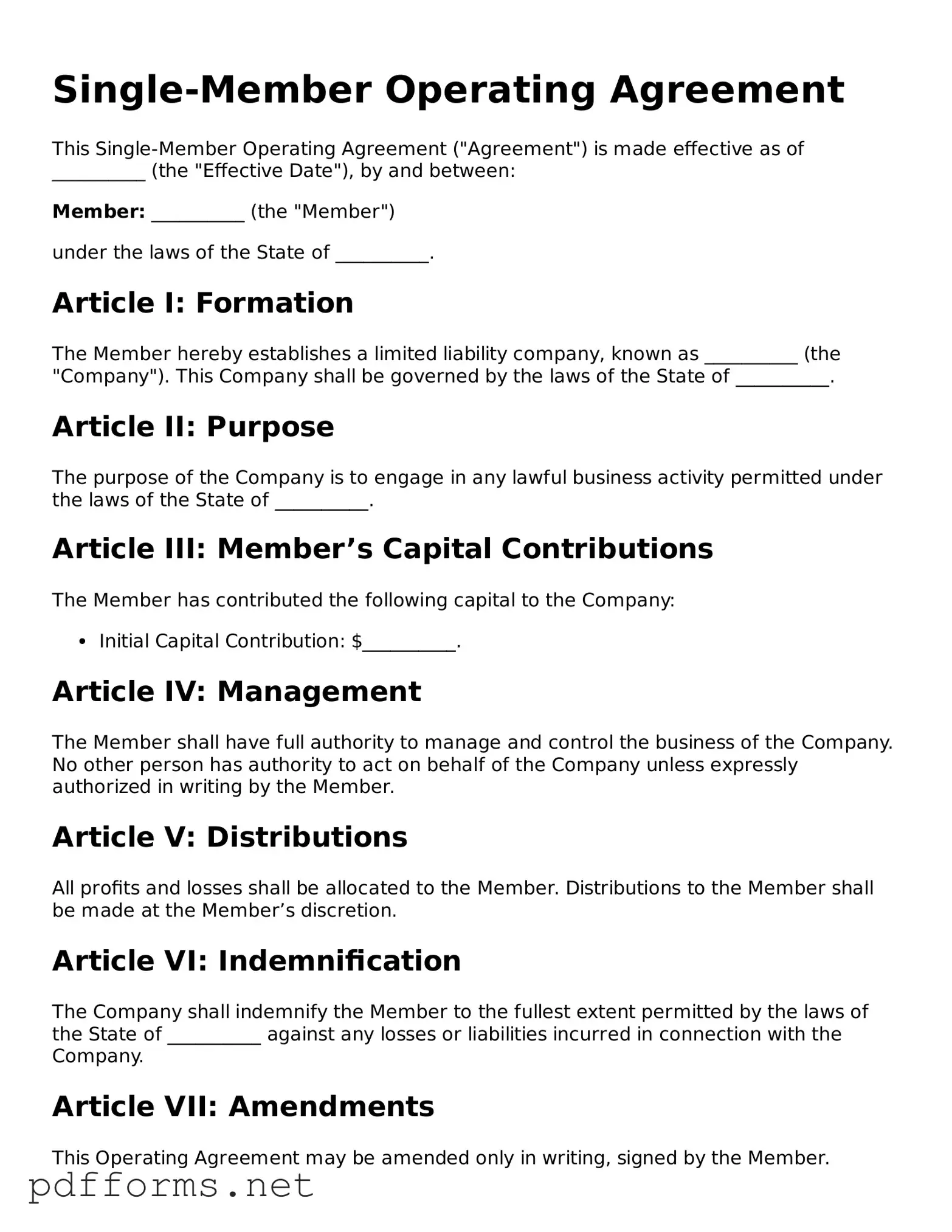 Official Single-Member Operating Agreement Template