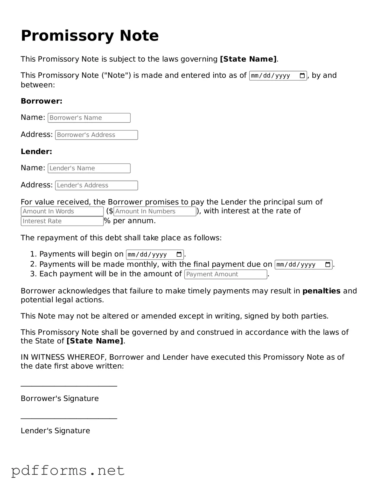 Official Promissory Note Template