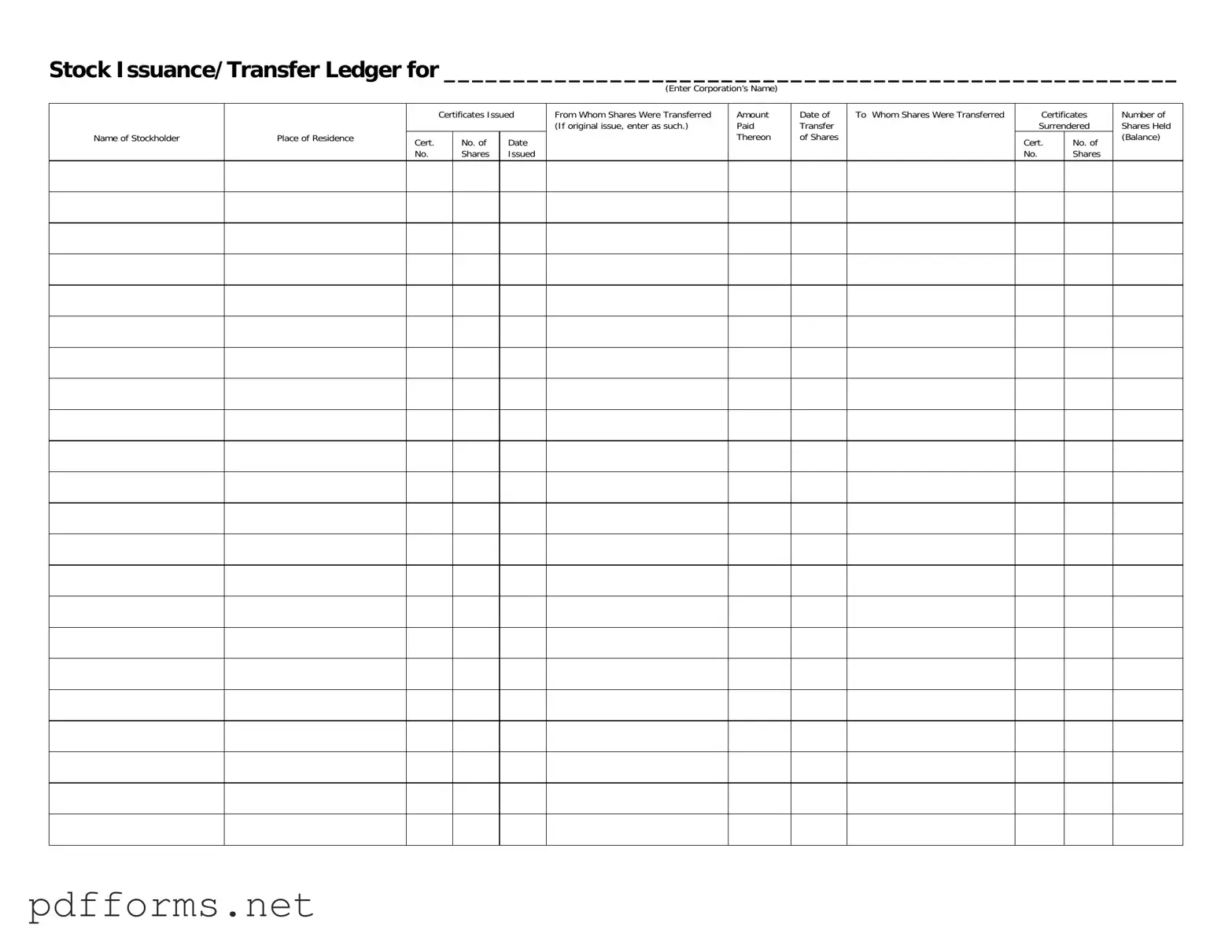Download Stock Transfer Ledger Template