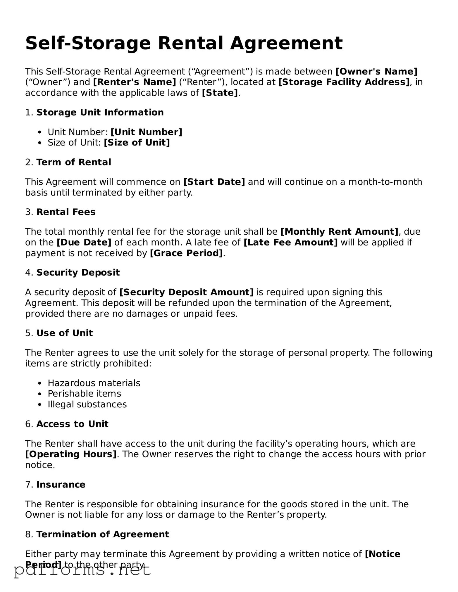 Official Self-Storage Rental Agreement Template