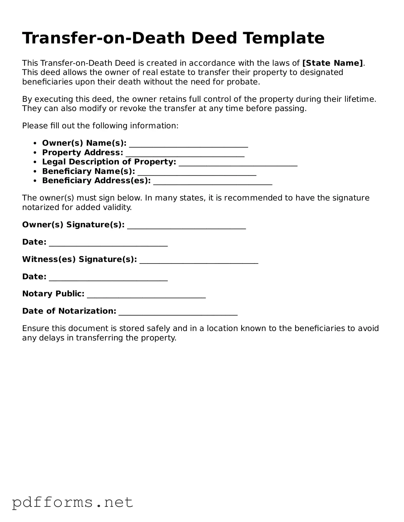 Official Transfer-on-Death Deed Template